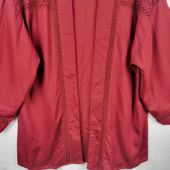 Bohemian Cardigan OS Kimono Sleeves Crotchet Open Front Burgundy Cover Up Casual - Picture 3 of 9